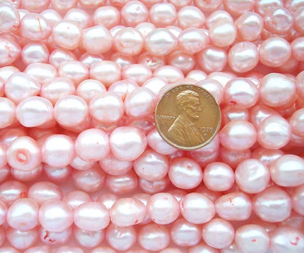 Baby Pink 10-11mm Length Drilled Baroque Pearls on Temporary Strand