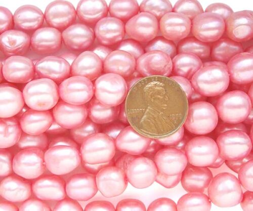 Rose Pink 10-11mm Length Drilled Baroque Pearls on Temporary Strand
