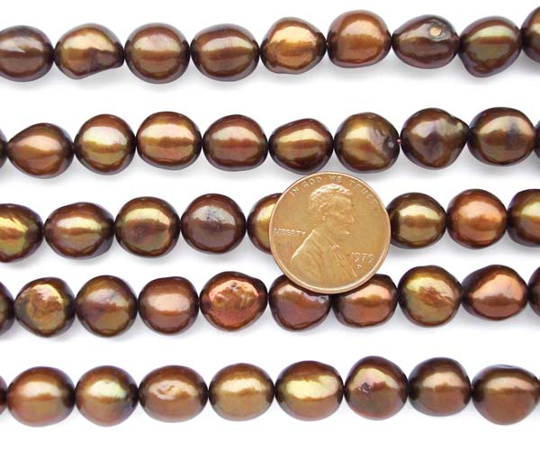 Chocolate 10-11mm Length Drilled Baroque Pearls on Temporary Strand