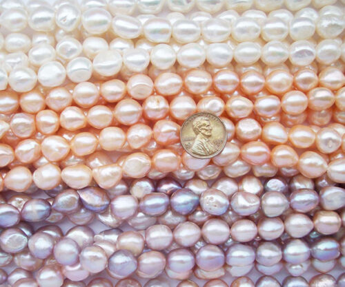 White, Pink and Mauve 11-12mm Length Drilled Baroque Pearl Strands