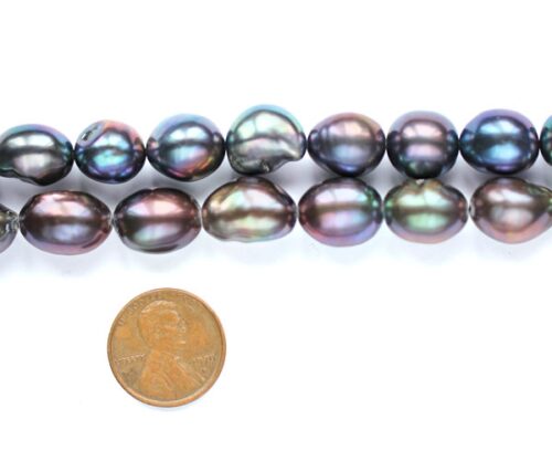 Black 11-12mm Length Drilled Baroque Pearl Strand