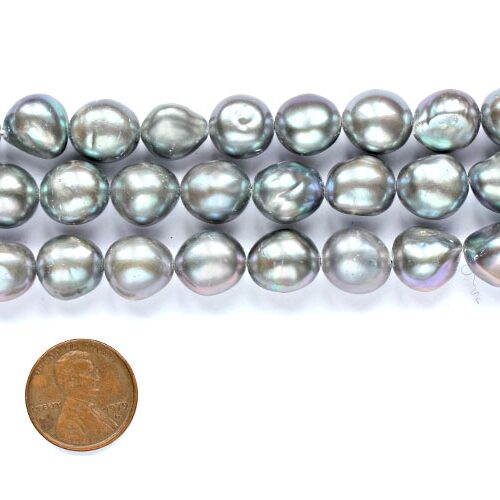 Silver Grey 11-12mm Length Drilled Baroque Pearl Strand