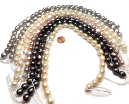 Grey, White, Mauve, Black and Pink 12-13mm Length Drilled High Quality Baroque Pearl Strands, Larger Holes