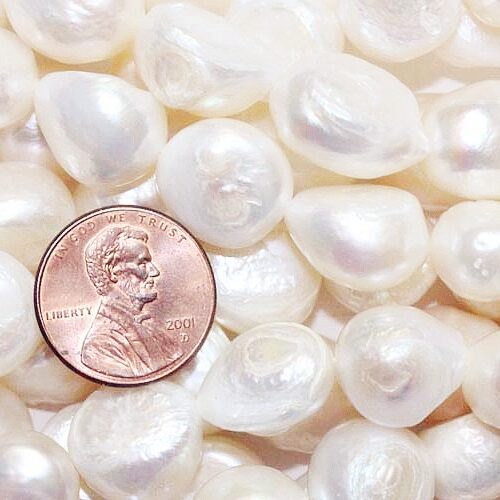 White Rare 13-14mm A quality Length Drilled Baroque Pearl Strand