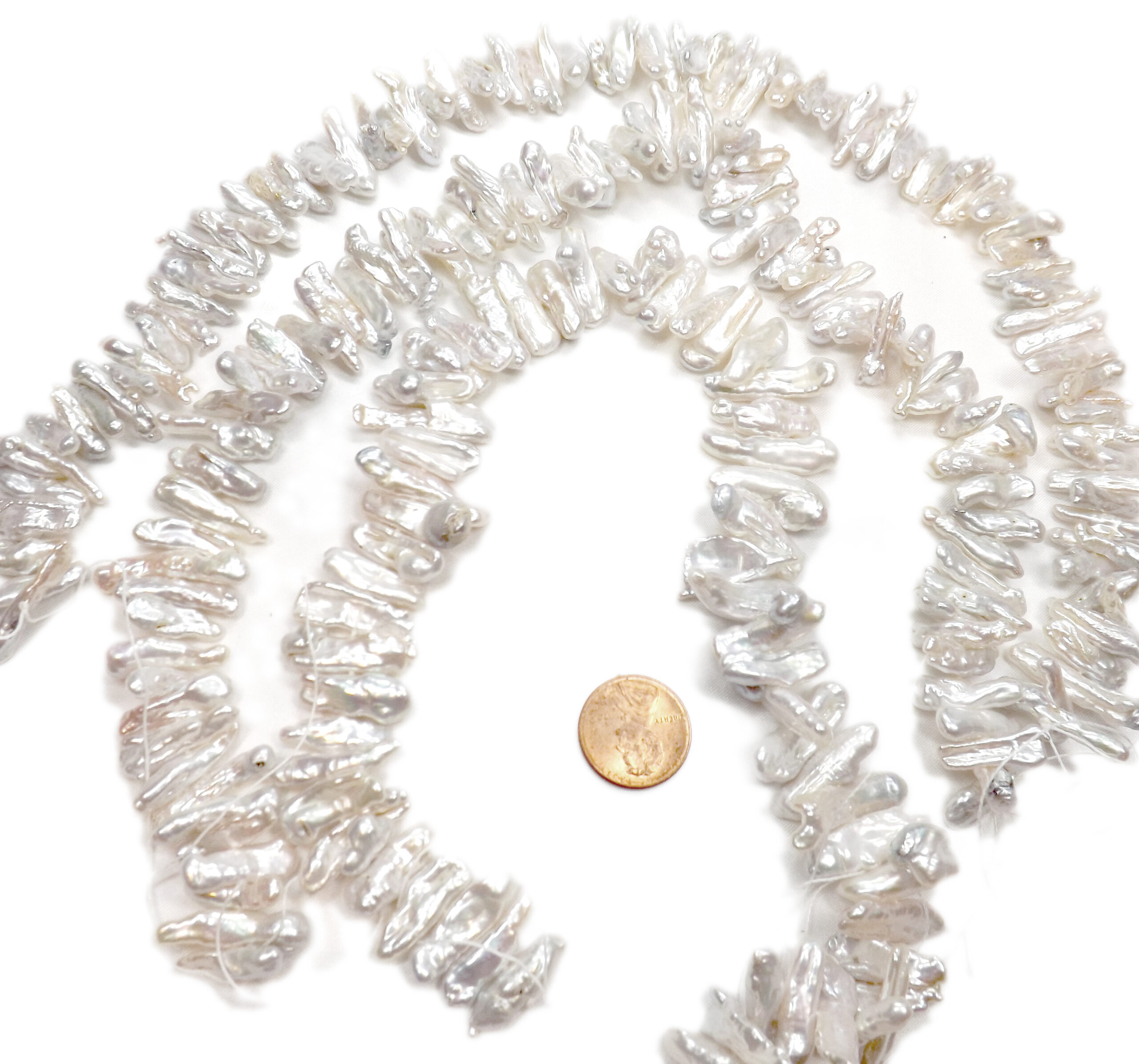 White 5x20mm Center Drilled Stick Pearl Strand