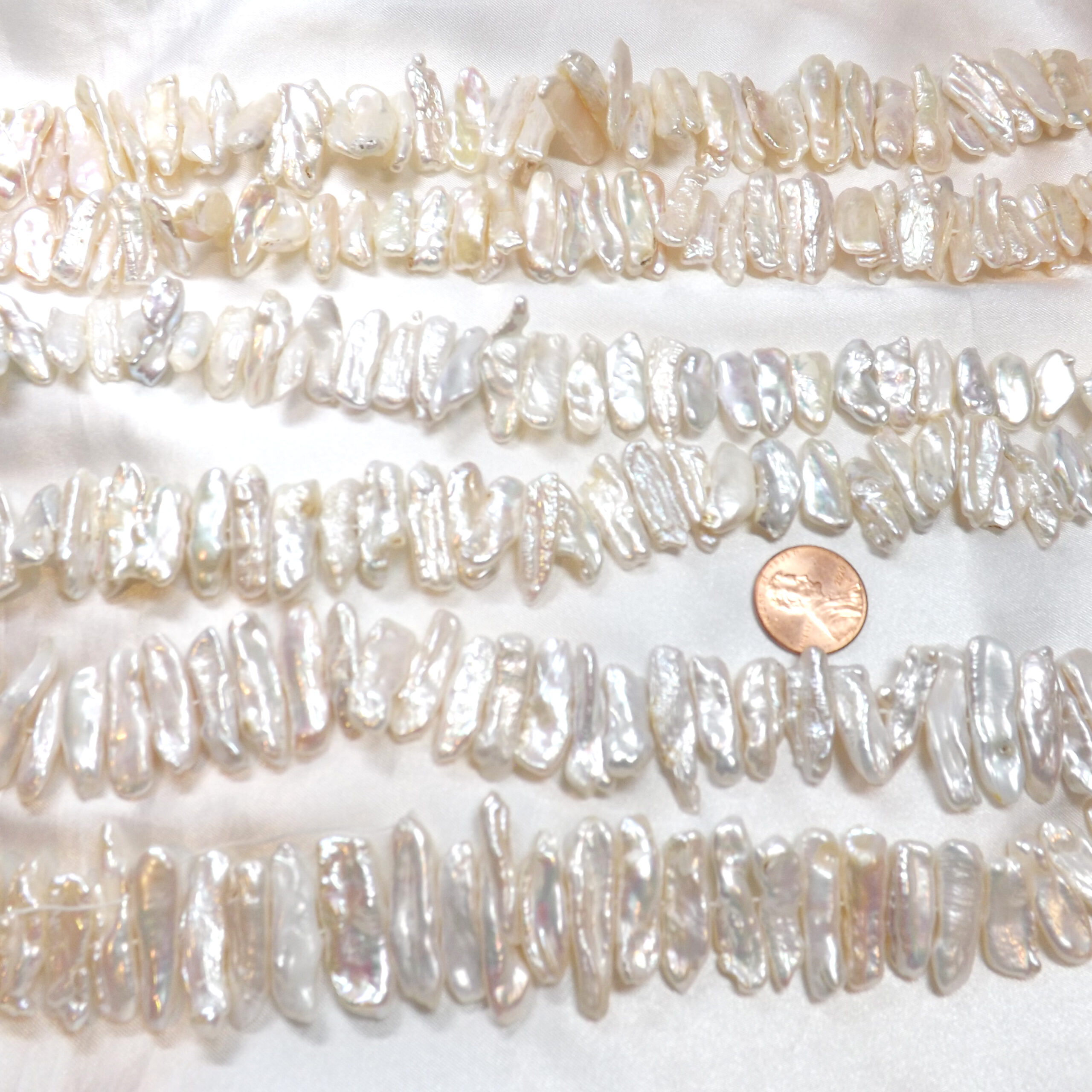 White 7x20mm Center Drilled Stick Pearl Strand