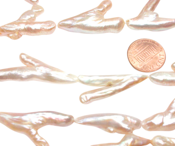 Multi Color Pinkish Overtone 10x32mm Double Stick Biwa Pearl