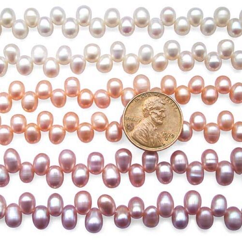 White, Pink and Mauve 5x6mm Top Drilled AAA Drop Pearls or Peanut Pearl Strand