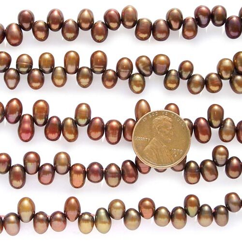 Chocolate 5x6mm Top Drilled AAA Drop Pearls or Peanut Pearls on Temporary Strand