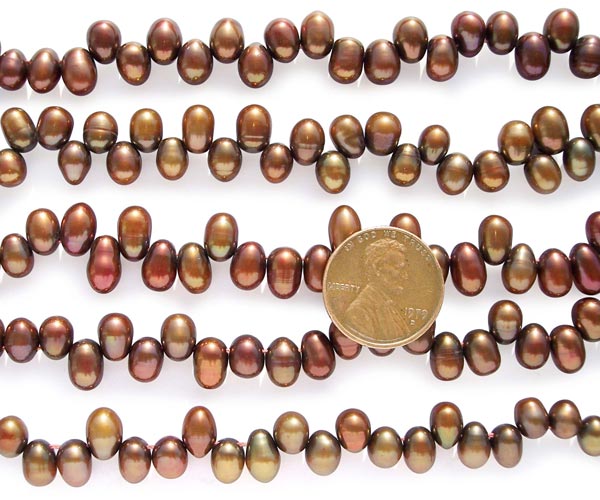 Chocolate 5x6mm Top Drilled AAA Drop Pearls or Peanut Pearls on Temporary Strand