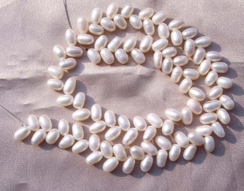 White 5x7mm Top Drilled Two Row Drop Pearl Strand