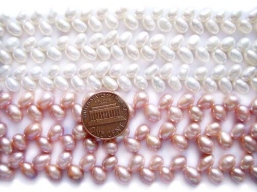 White and Lavender 5x7mm Top Drilled Two Row Drop Pearl Strands