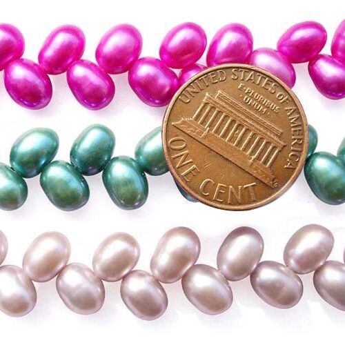Hot Pink, Green and Pink Top Drilled 5x7mm Two Row Drop Pearl Strands