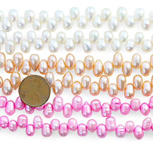 White, Peach and Baby Pink Top Drilled Drop Pearls on Temporary Strands