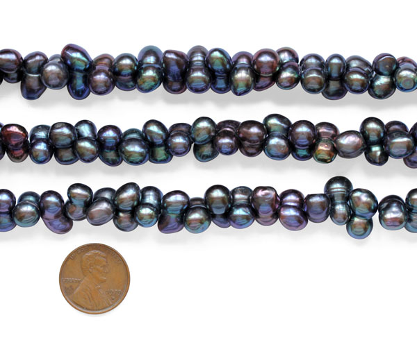Black 7x14mm Center Drilled Peanut Pearl Strand