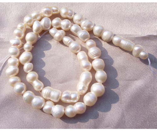 Length Drilled 9x16mm White Peanut Pearl Strand