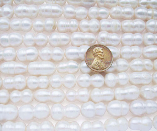 White 9x16mm Length Drilled  Peanut Pearl Strand