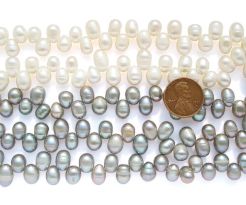 White and Grey 7-8mm Top Drilled Drop Pearls on Temporary Strand