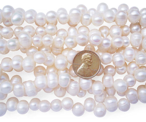 White 9-10mm Top Drilled Pearl Strand with Natural Dents