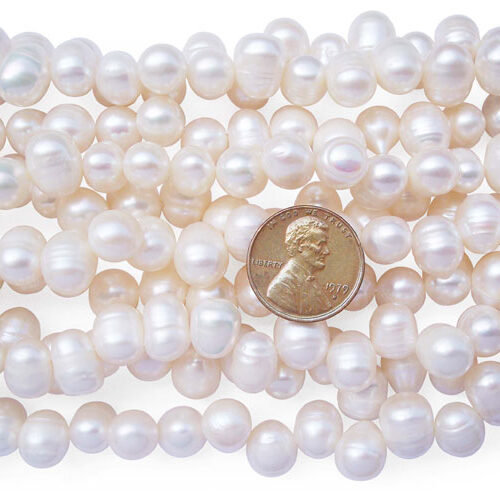 White 9-10mm Top Drilled Pearl Strand with Natural Dents