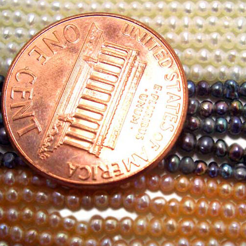 1-2mm Tiny Round White Pink Mauve and Black Pearl Strands