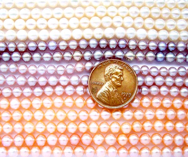 White, Pink and Mauve 4-5mm Round Pearl Strand