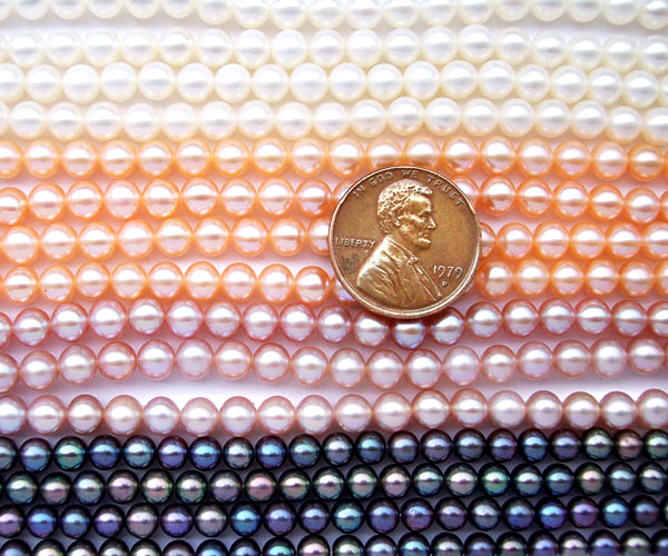 White, Mauve, Pink and Black 4-5mm AAA- Round Pearl Strand