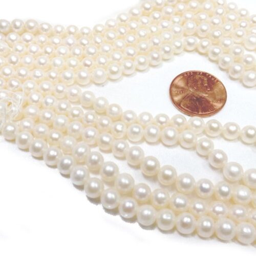 5-6mm White Round Pearl Strand Large 0.9mm Hole Size