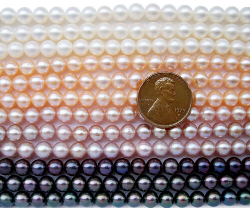 White, Pink, Mauve and Black 5-6mm High AAA- Quality Round Pearl Strand