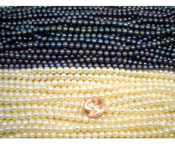 6-7mm Round AA+ white and black pearls Strands Drilled Larger Holes