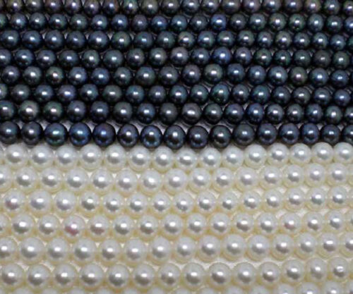 6-7mm white and black round pearls Strand