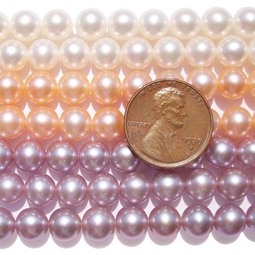 White, Pink and Mauve 7-8mm AAA- Quality Round Pearl Strands