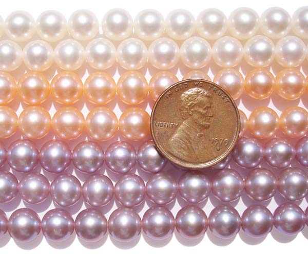 White, Pink and Mauve 7-8mm AAA- Quality Round Pearl Strands