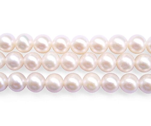 White 9-10mm Round Pearl Strand, 1.7mm Holes