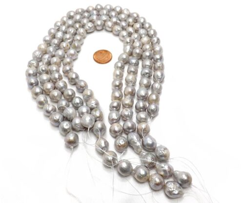 10-11mm Grey Colored Nucleated Round Pearl Strand