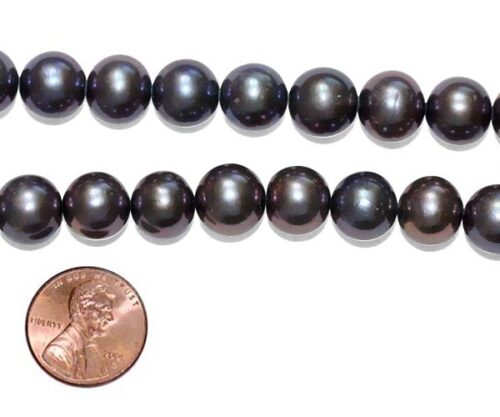 Black Rare 11-12mm Round Pearls on Temporary Strand