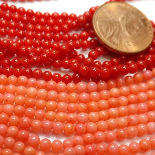 3mm Round Genuine Red and Pink Coral Beads