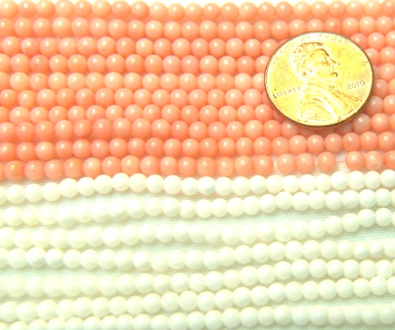 3-4mm Round White and Pink Coral Beads on Temporary Strand