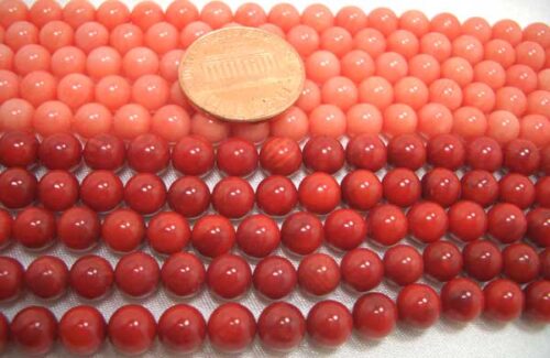 Light Pink and Red 6mm Round Coral Beads on Temporary Strands