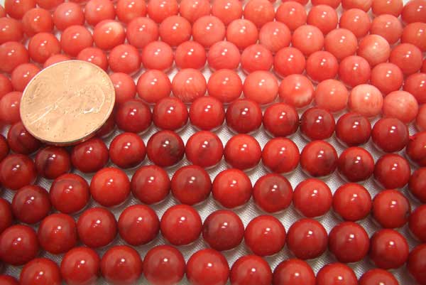 Light Pink and Red 7mm Round Coral Beads on Temporary Strand