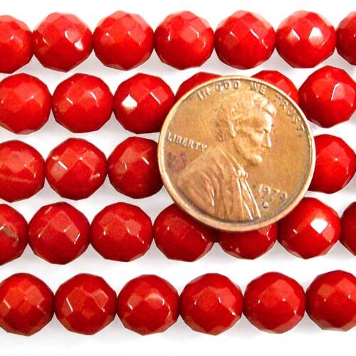Red 7mm Faceted Round Coral Beads on Temporary Strand
