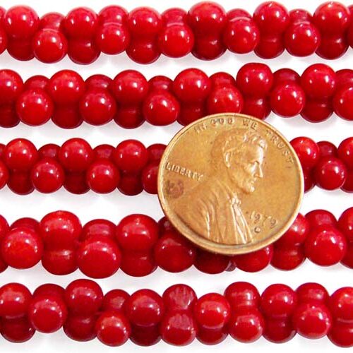 Red 5x8mm Center Drilled Coral in Peanut Shape on Temporary Strand