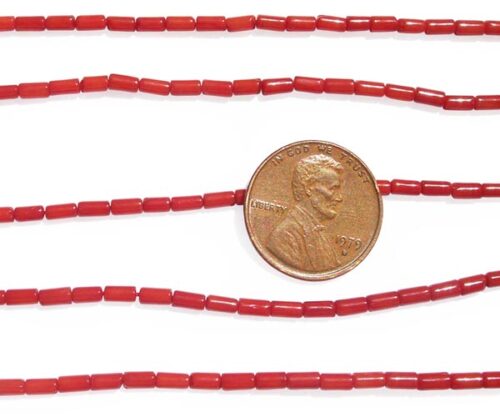 Red 2x4mm Genuine Coral in Tube Shape on Temporary Strand