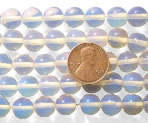 Blueish/Silverish 10mm Round Opal Glass Beads on Temporary Strand