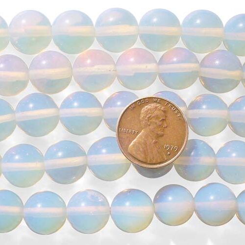 White/Blueish 12mm Round Opal Glass Beads on Temporary Strand
