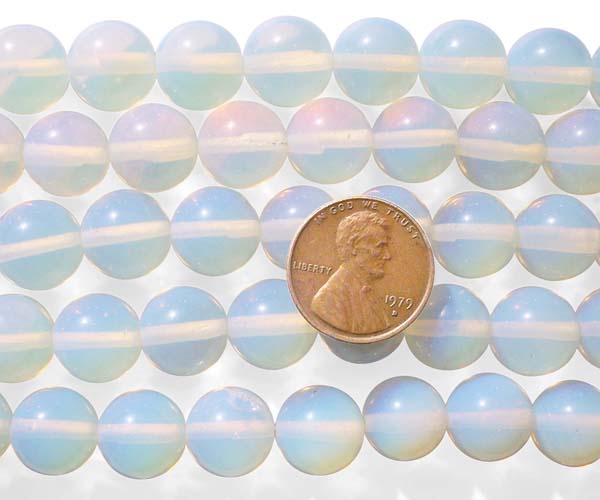 White/Blueish 12mm Round Opal Glass Beads on Temporary Strand