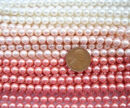 White, Pale Pink and Rose Pink 6mm Southsea Shell Pearl Strands