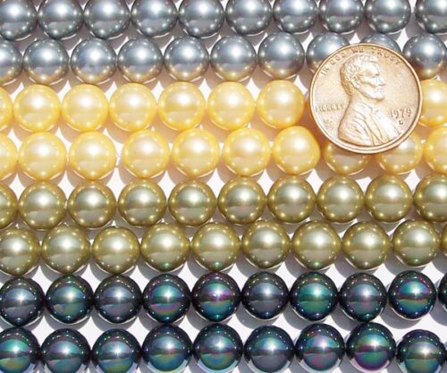 Grey, Yellow, Olive Green, Black 8mm SSS Pearl Strands