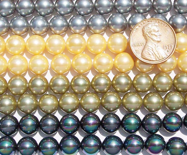Grey, Yellow, Olive Green, Black 8mm Southsea Shell Pearls