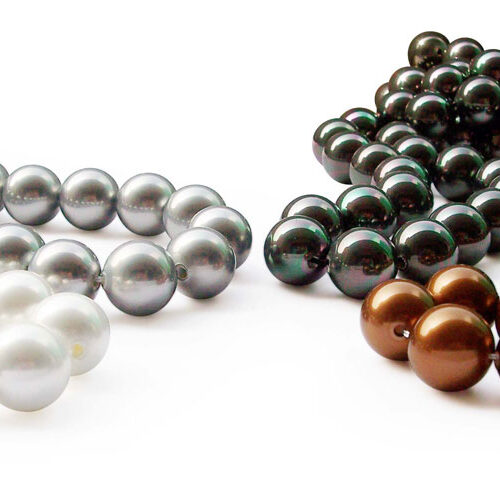 White, Silver Grey, Peacock Black and Chocolate 14mm Southsea Shell Pearl Strands, 2mm Holes